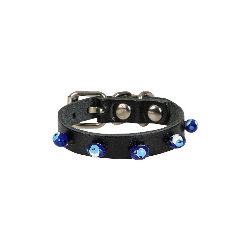 [BKT06XSBLACK] Cattie Beaded Leather Cat Collar 1x14-18cm (Black)