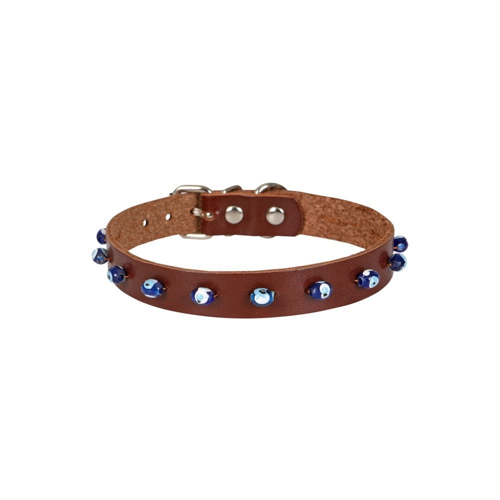 Cattie Boncuklu Deri Kedi Tasması 1.5x28-32cm
