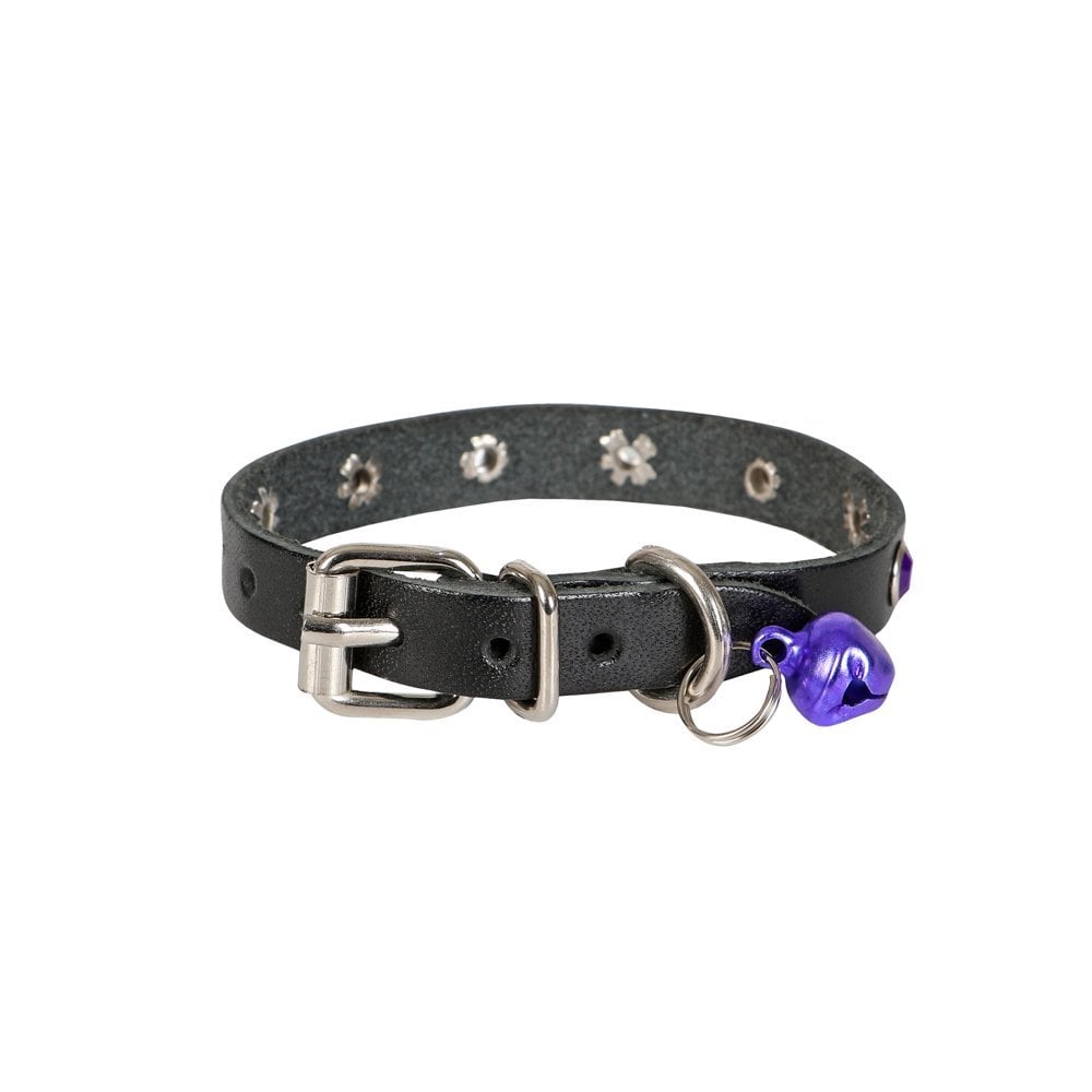 [TKT08SBLACK] Cattie Rhinestone Leather Cat Collar 1x18-22cm (Black)
