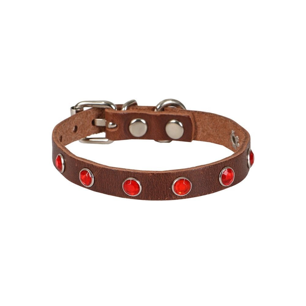 Cattie Rhinestone Leather Cat Collar 1x18-22cm