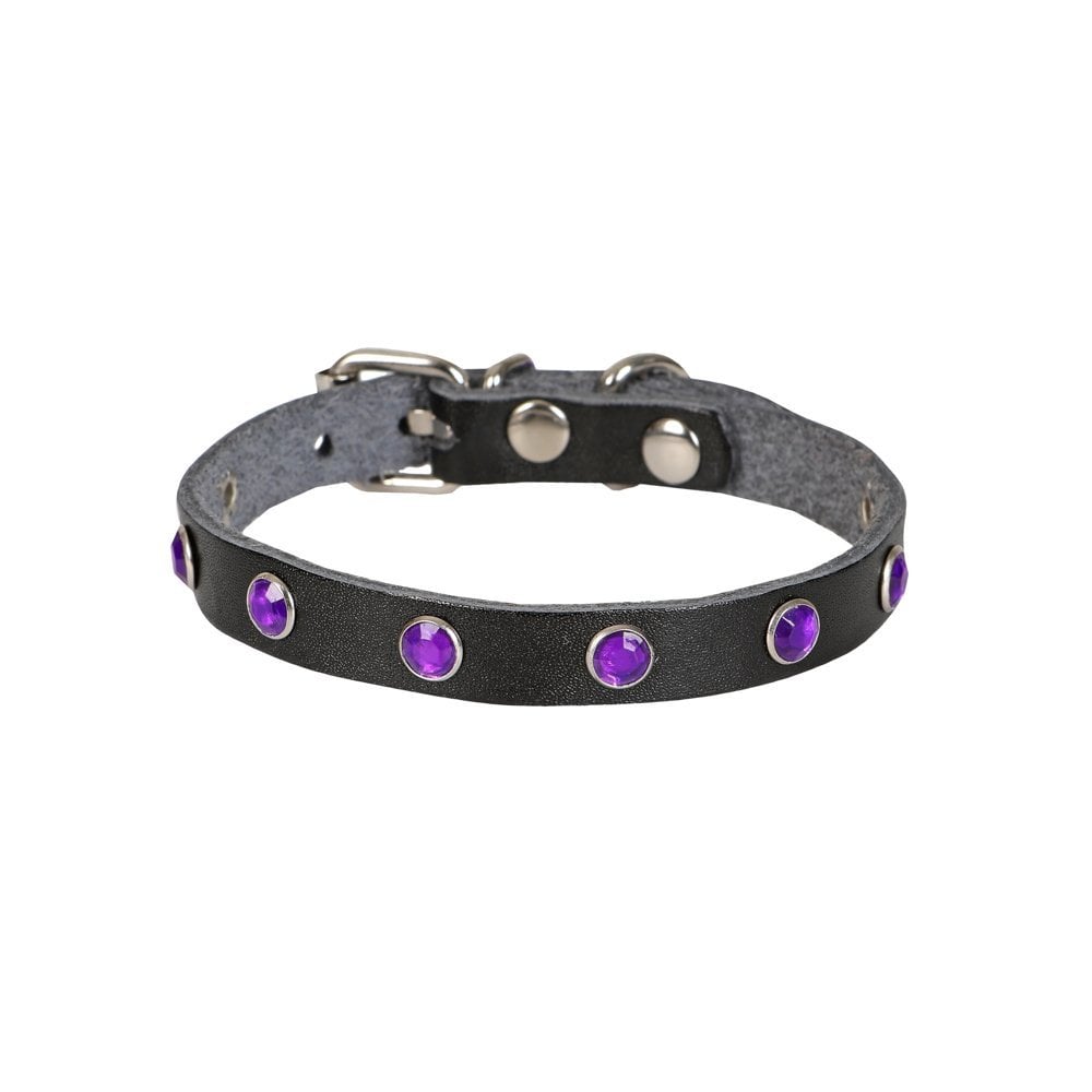 [TKT10MBLACK] Cattie Rhinestone Leather Cat Collar 1x21-25cm (Black)