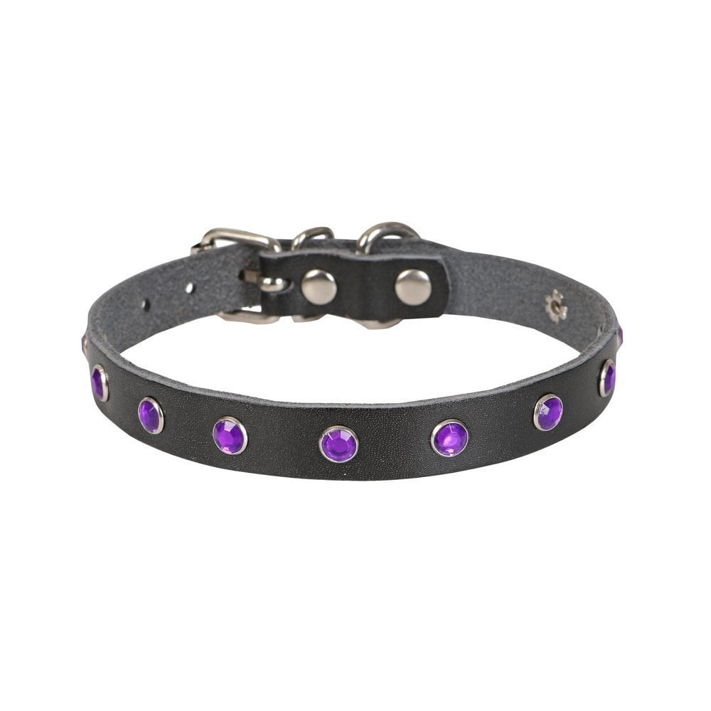 [TKT12LBLACK] Cattie Rhinestone Leather Cat Collar 1.2x25-29cm (Black)