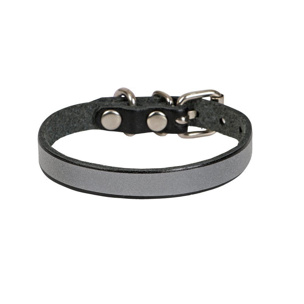 [RKT08SBLACK] Cattie Reflective Leather Cat Collar 1x18-22cm (Black)