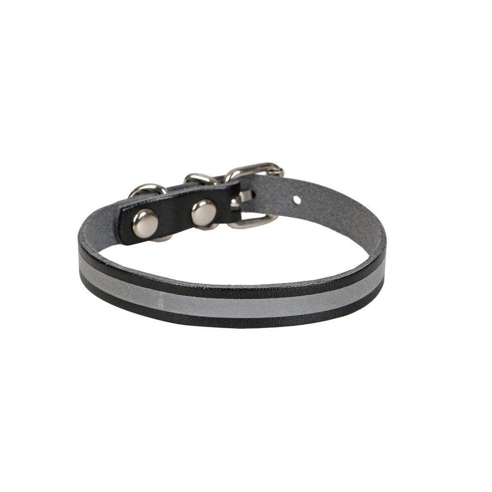 [RKT10MBLACK] Cattie Reflective Leather Cat Collar 1x21-25cm (Black)