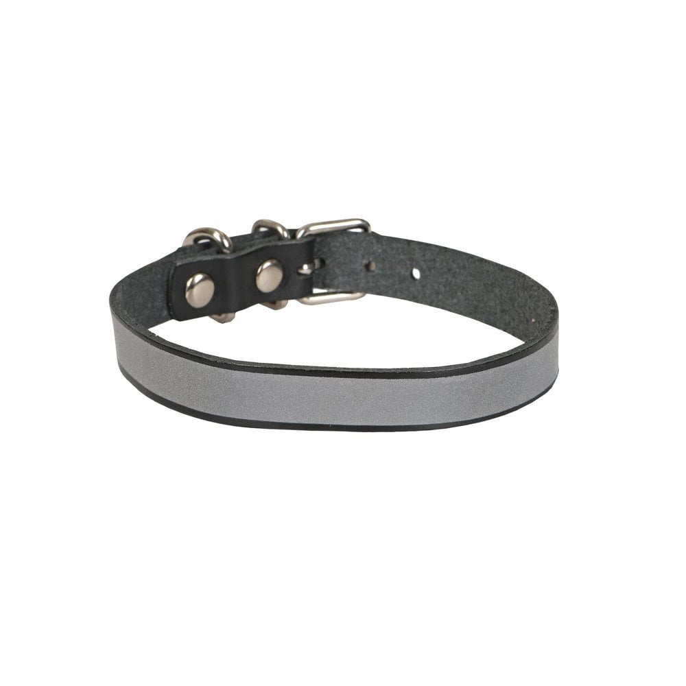 [RKT12LBLACK] Cattie Reflective Leather Cat Collar 1.2x25-29cm (Black)