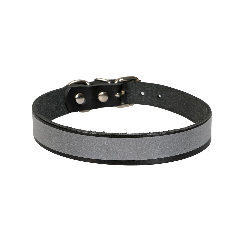 [RKT15XLBLACK] Cattie Reflective Leather Cat Collar 1.5x28-32cm (Black)