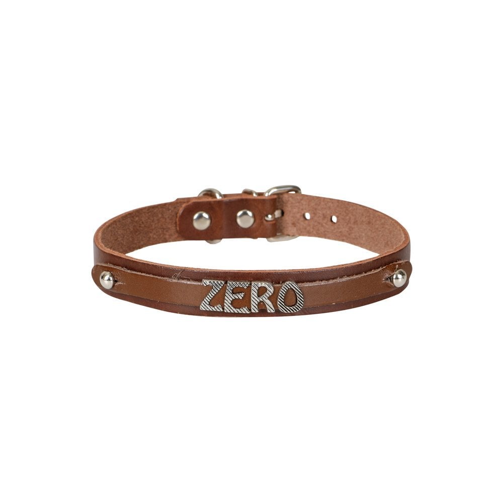 Cattie Nameplate Leather Cat Collar 1.5x28-32cm
