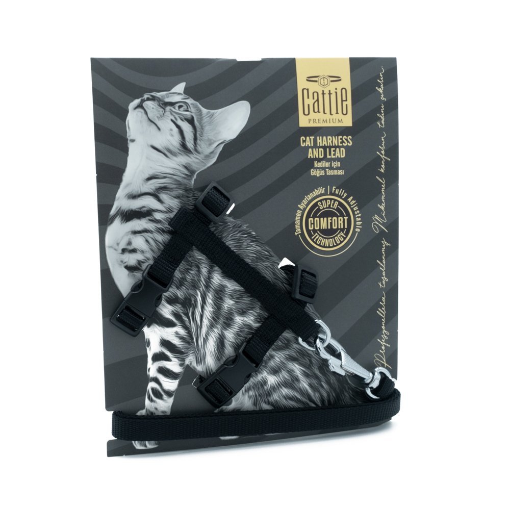 [KTBLACK] Cattie Dokuma Kedi Gezdirme Tasması 1x25-40cm (Siyah)