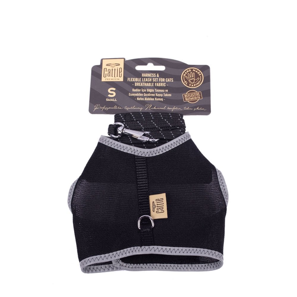 [KCTSBLACK] Cattie Elastic Cat Walking Harness 1x20-30cm (Black)