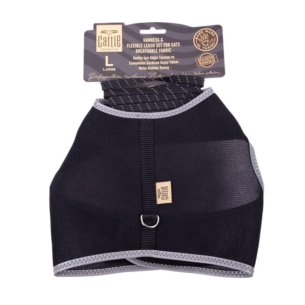 [KCTLBLACK] Cattie Elastic Cat Walking Harness 1.5x30-40cm (Black)