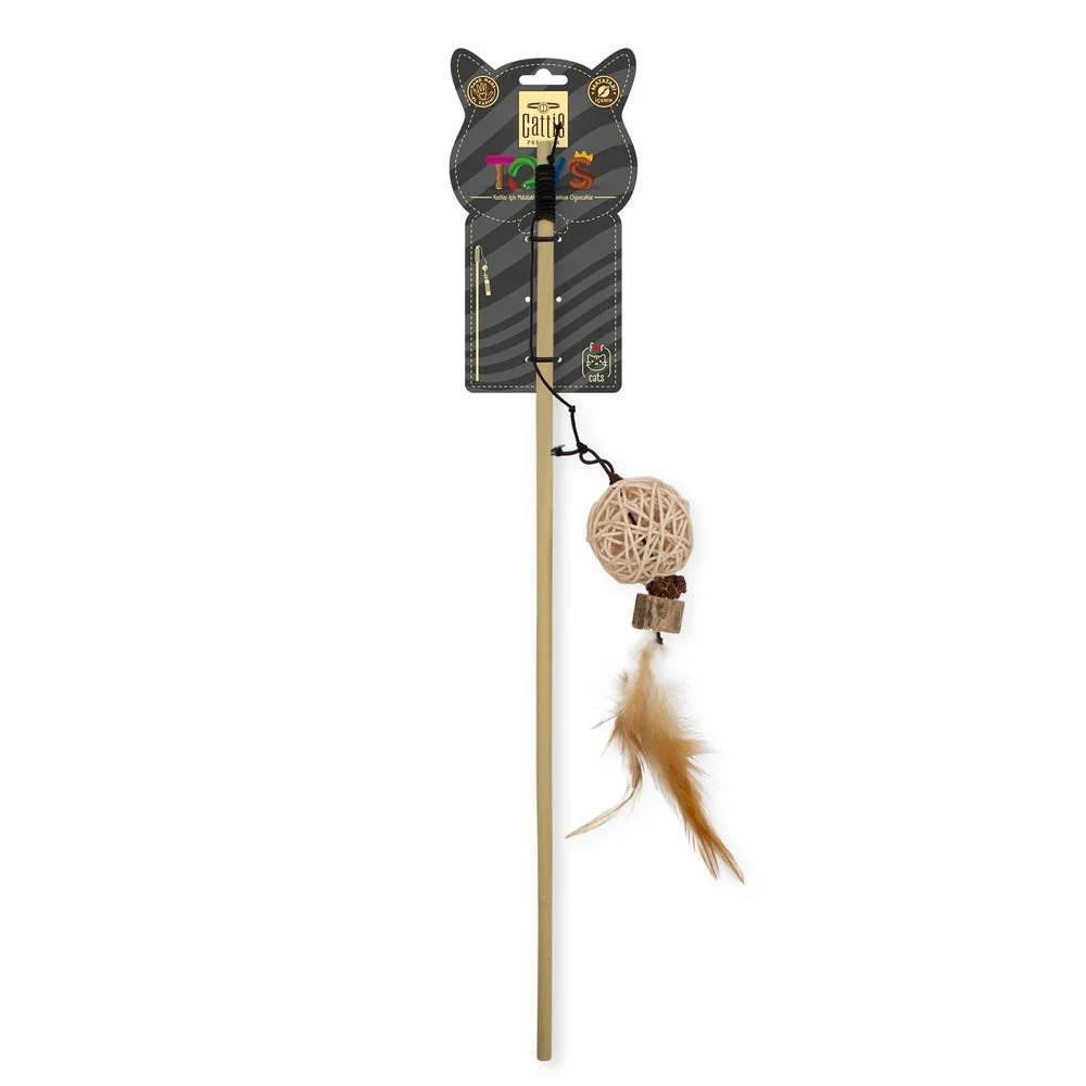 Cattie Ball Cat Teaser Wand Toy With Silvervine 50cm