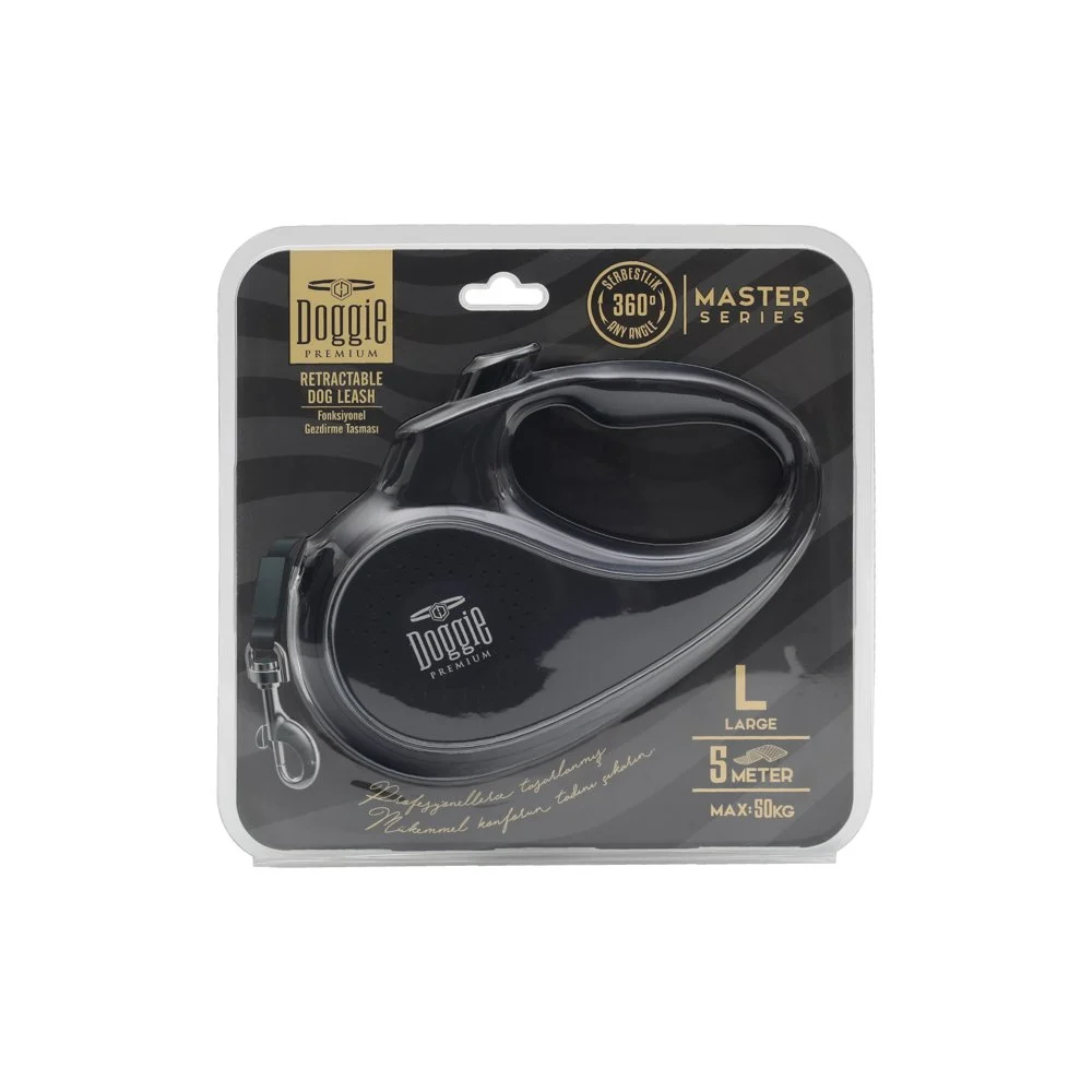 [OUTB50LBLACK] Doggie Master Otomatik Makaralı Köpek Tasması L 50kg 5m (Siyah)