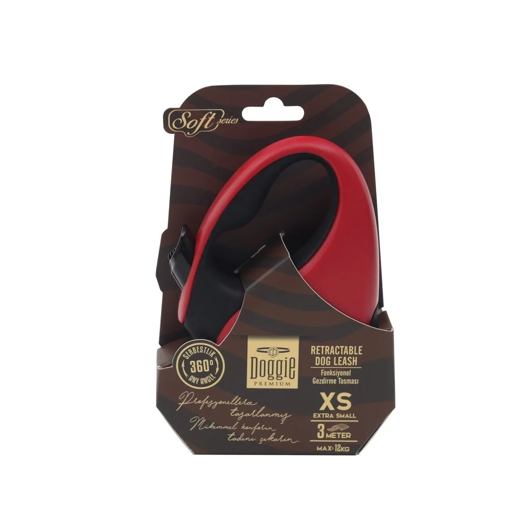 [OUTC12XSRED] Doggie Soft Otomatik Makaralı Köpek Tasması XS 12kg 3m (Kırmızı)