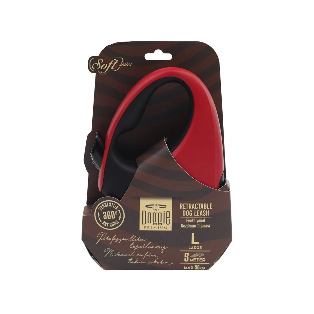 [OUTC50LRED] Doggie Soft Otomatik Makaralı Köpek Tasması L 50kg 5m (Kırmızı)