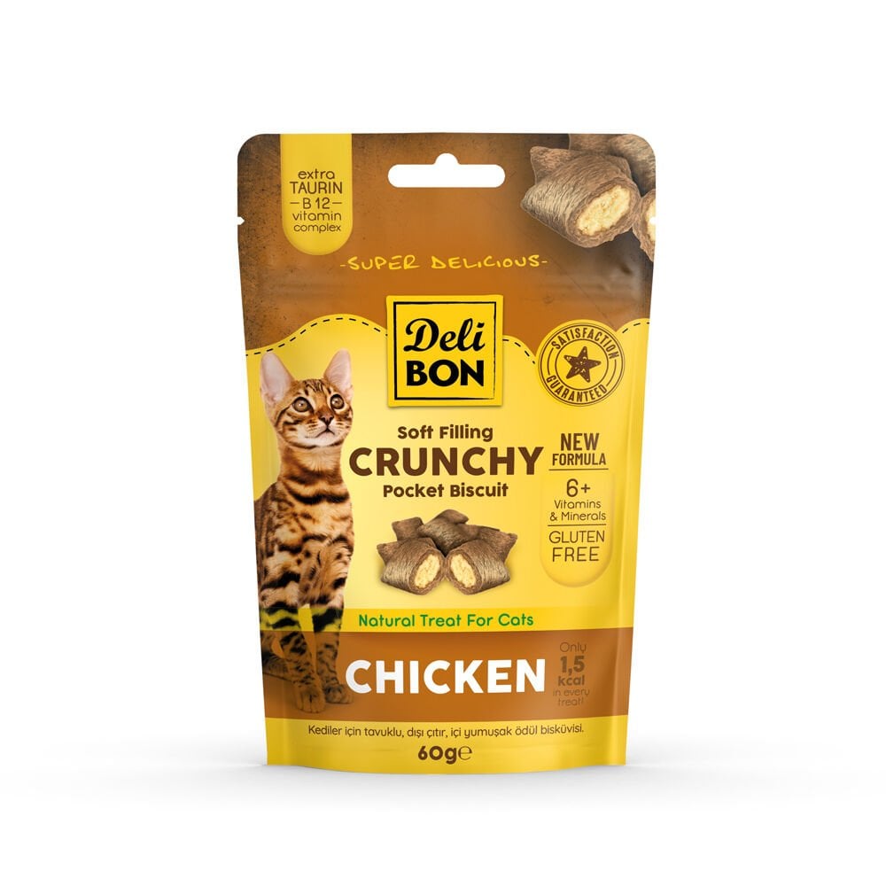 [CHICKENNEWPOCKET60] Delibon Bisküvi Kedi Ödül Maması 60g (Tavuklu)