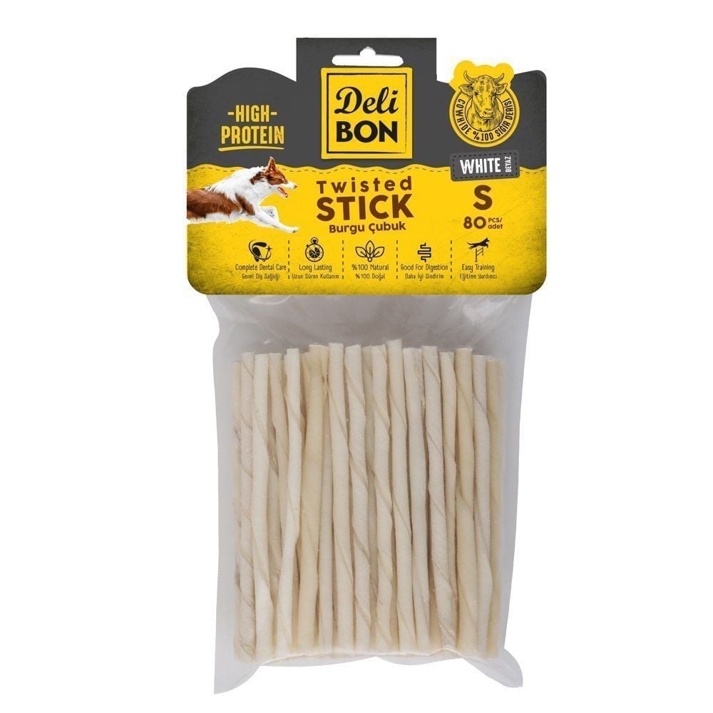 Delibon Rawhide Thin Twisted Stick Dog Treat 80 pcs