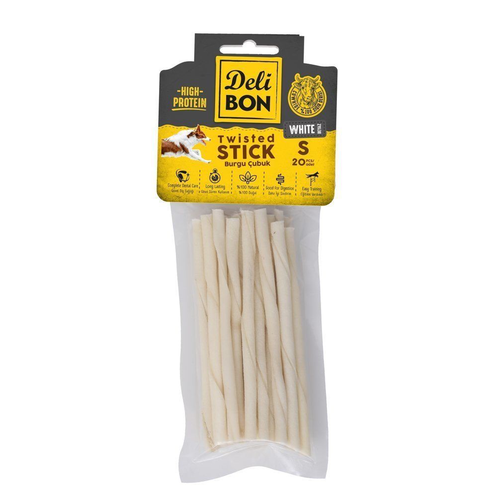 [EKO20SWHITE] Delibon Rawhide Thin Twisted Stick Dog Treat 20 pcs (White)