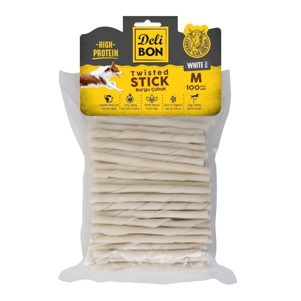 Delibon Rawhide Thick Twisted Stick Dog Treat 100 pcs