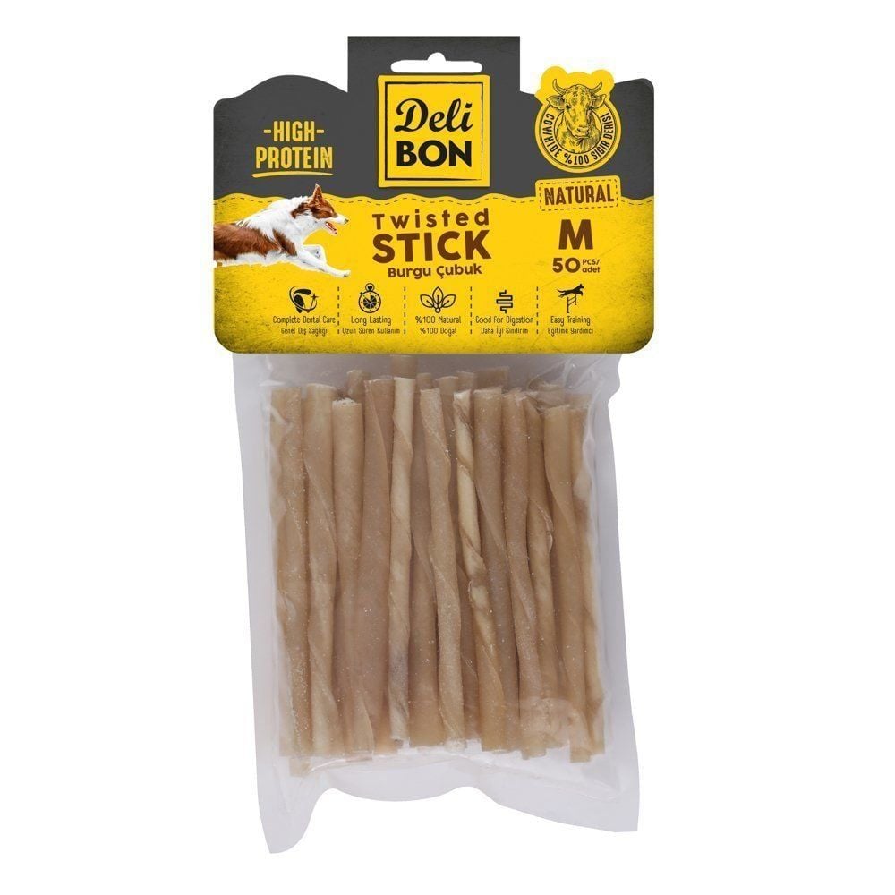 Delibon Rawhide Thick Twisted Stick Dog Treat 50 pcs
