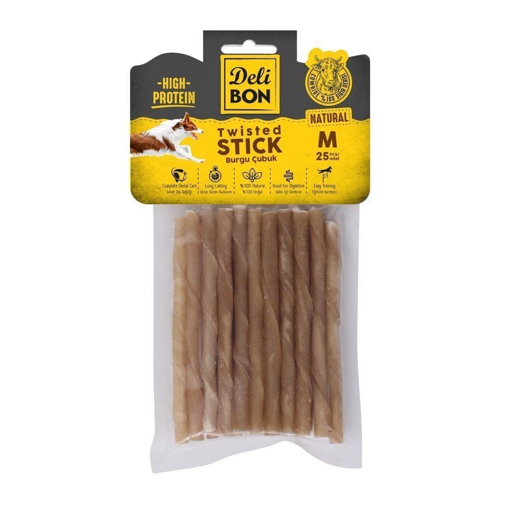 Delibon Rawhide Thick Twisted Stick Dog Treat 25 pcs