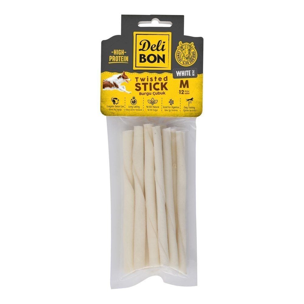 [EKO12MWHITE] Delibon Burgu Çubuk Köpek Ödül Maması Kalın 12 Adet (Beyaz)
