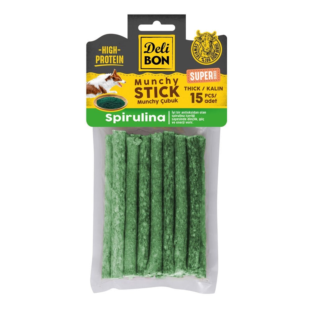 Delibon Rawhide Spirulina Thick Munchy Stick Dog Treat 15 pcs