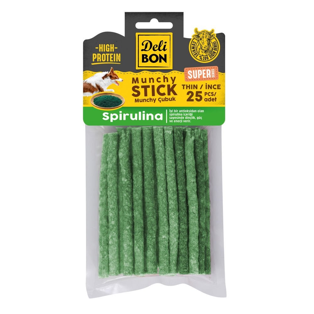 Delibon Rawhide Spirulina Thin Munchy Stick Dog Treat 25 pcs