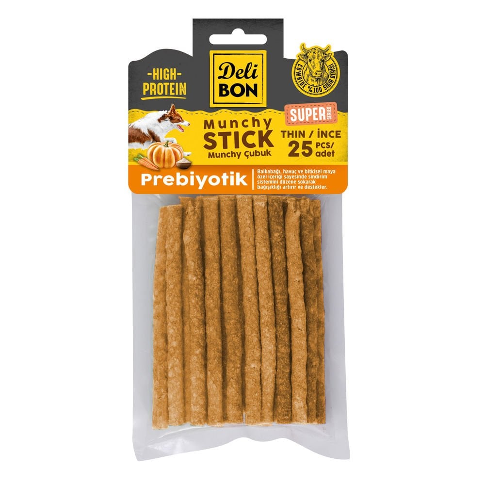 [SUPER25MUNCHYPREBIOTIC] Delibon Prebiyotik Munchy Çubuk Köpek Ödül Maması İnce 25 Adet
