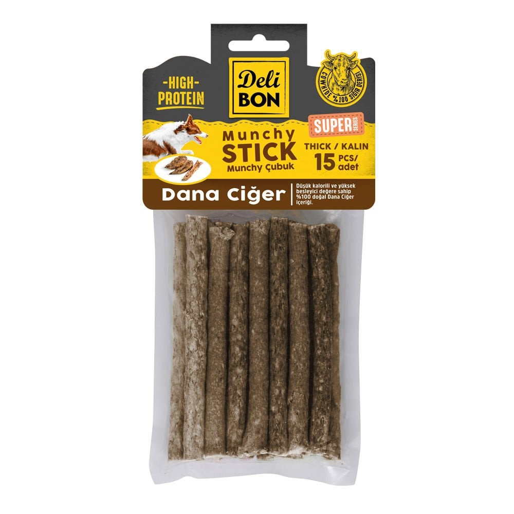 [SUPER15MUNCHYCIGER] Delibon Dana Ciğer Munchy Çubuk Köpek Ödül Maması Kalın 15 Adet