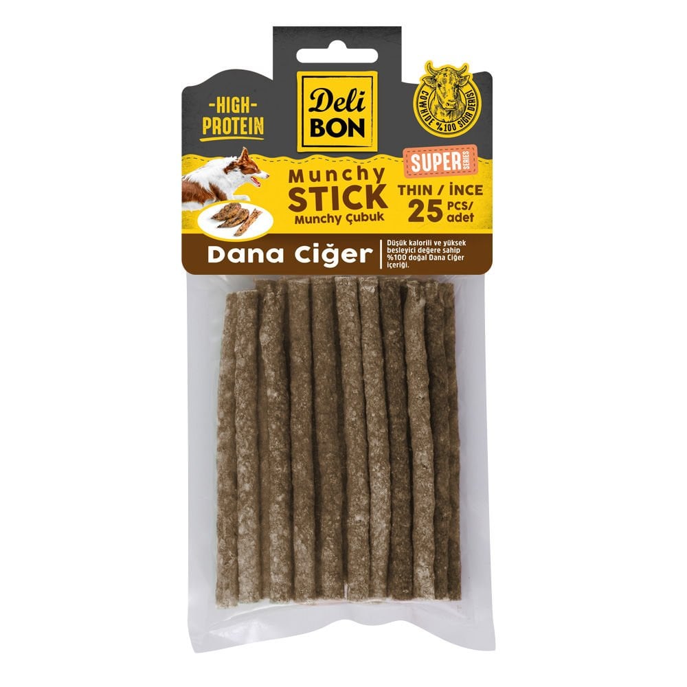 [SUPER25MUNCHYCIGER] Delibon Dana Ciğer Munchy Çubuk Köpek Ödül Maması İnce 25 Adet