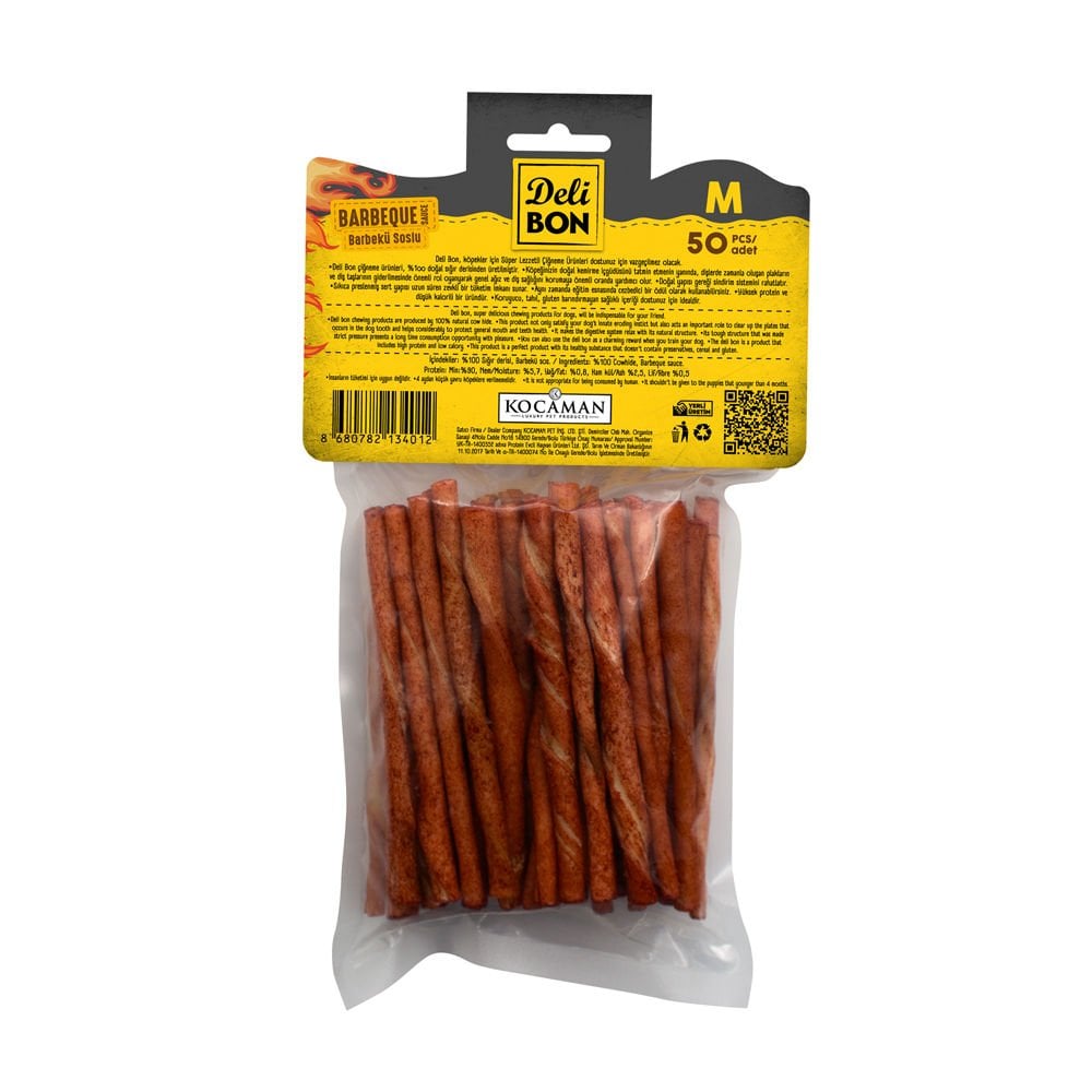 [EKO50MBARBECUE] Delibon BBQ Rawhide Thick Twisted Stick Dog Treat 50 pcs