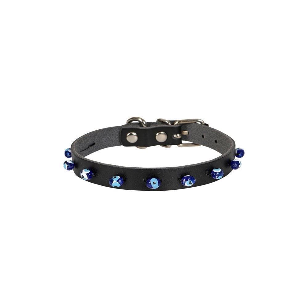[BKT12LBLACK] Cattie Beaded Leather Cat Collar 1.2x25-29cm (Black)