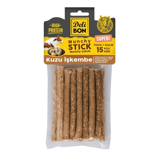 Delibon Kuzu İşkembe Munchy Çubuk Köpek Ödül Maması Kalın 15 Adet
